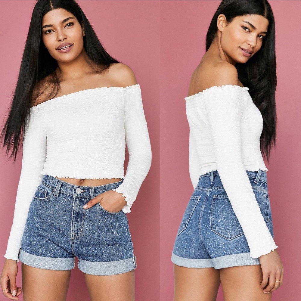 BDG Mom High-Rise Splatter Denim Shorts